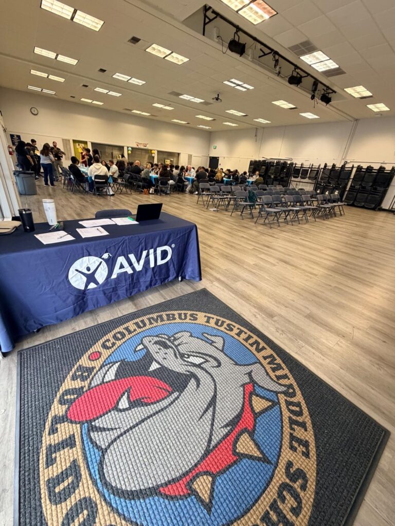Community event gathering inside Columbus Tustin Middle School